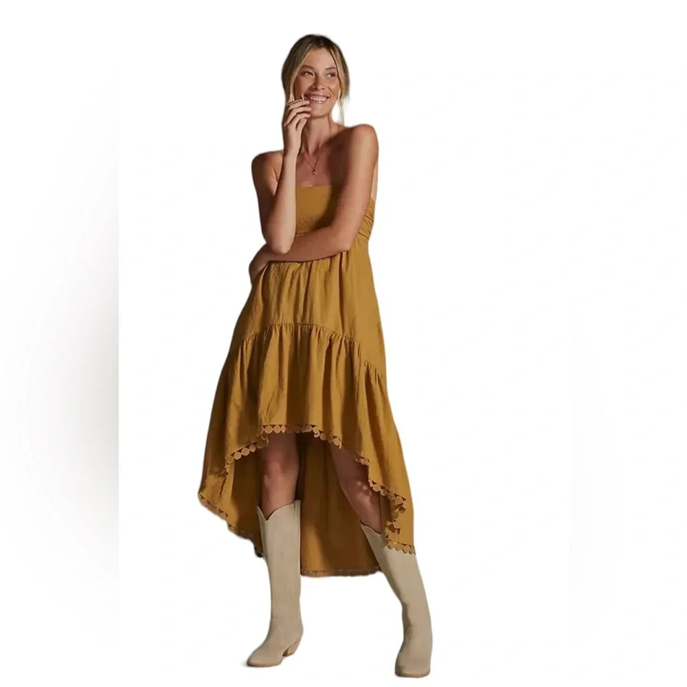 Anthropologie Maeve High-Low Strapless
Midi Dress in Gold NWT size X-Large